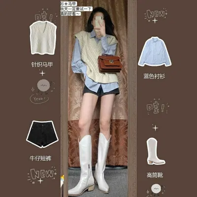 Năng động với áo ghi lê mix sơ mi đi cùng quần jean đen và boots trắng (Nguồn: BlogAnChoi) Năng động với áo ghi lê mix sơ mi đi cùng quần jean đen và boots trắng (Nguồn: BlogAnChoi)