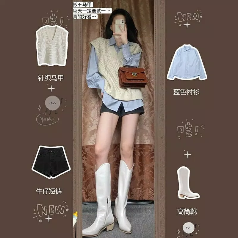 Năng động với áo ghi lê mix sơ mi đi cùng quần jean đen và boots trắng (Nguồn: BlogAnChoi) Năng động với áo ghi lê mix sơ mi đi cùng quần jean đen và boots trắng (Nguồn: BlogAnChoi)