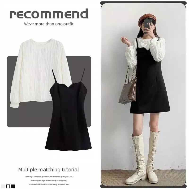 Mix sweater cùng váy 2 dây tạo sự thoải mái đi cùng boots trắng thêm năng động (Nguồn: BlogAnChoi) Mix sweater cùng váy 2 dây tạo sự thoải mái đi cùng boots trắng thêm năng động (Nguồn: BlogAnChoi)