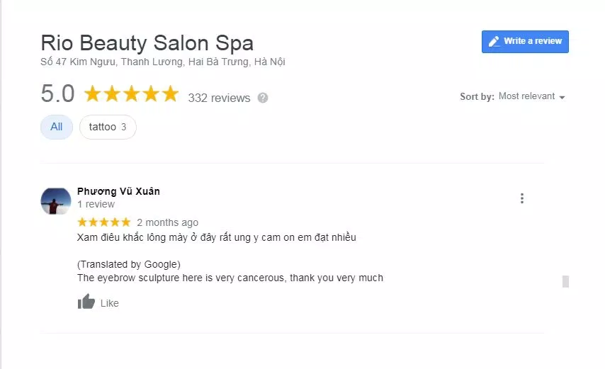 Đánh giá của khách hàng về Rio Beauty Salon Spa ( nguồn: BlogAnChoi)