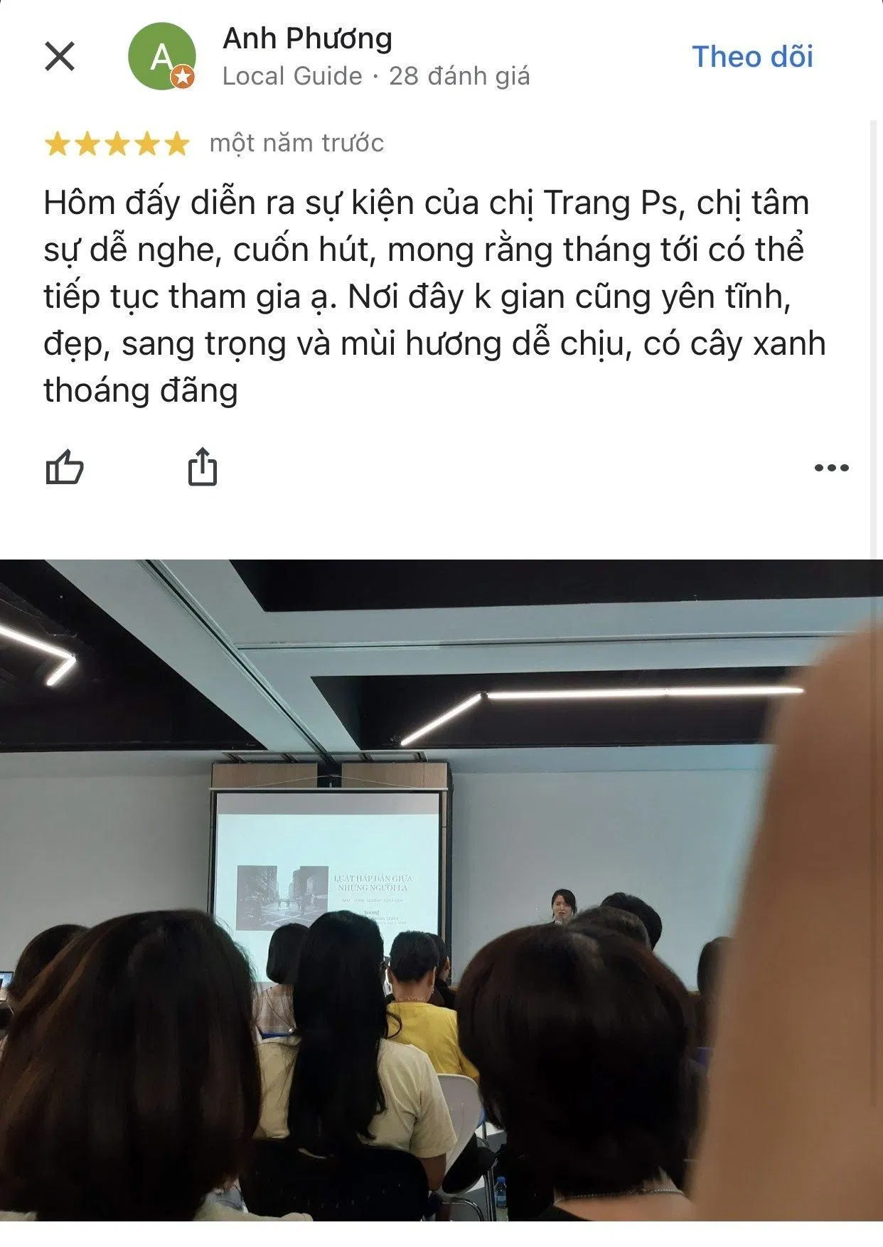 Đánh giá của khách hàng Anh Phương về Toong Co-working space trên Google Map Đánh giá của khách hàng Anh Phương về Toong Co-working space trên Google Map
