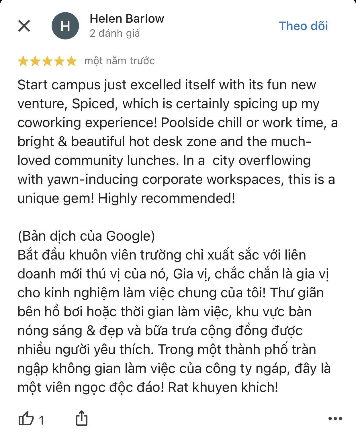 Đánh giá của khách hàng Helen Barlow về Spice trên Google Map Đánh giá của khách hàng Hoang Phat Land về Dreamplex trên Google Map