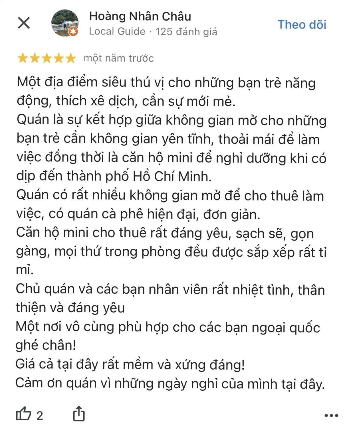 Đánh giá của khách hàng Hoàng Nhân Châu về Wor.kafe trên Google Map Đánh giá của khách hàng Hoàng Nhân Châu về Wor.kafe trên Google Map