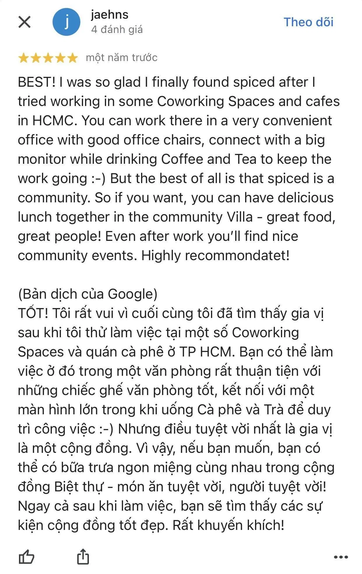 Đánh giá của khách hàng Jaehns về Spice trên Google Map Đánh giá của khách hàng Helen Barlow về Spice trên Google Map