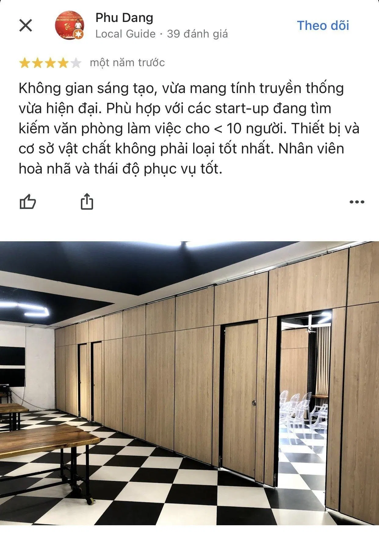 Đánh giá của khách hàng Phu Dang về Toong Co-working space trên Google Map Đánh giá của khách hàng Phu Dang về Toong Co-working space trên Google Map