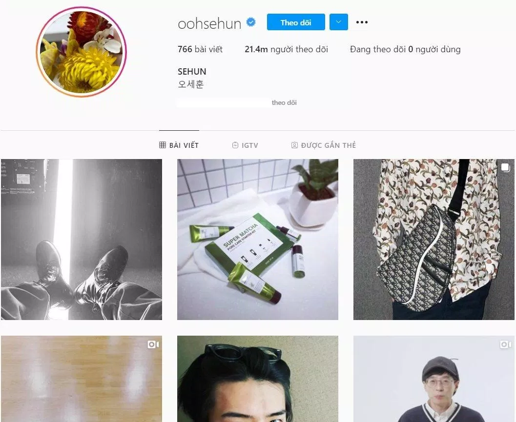 Số người theo dõi hiện tại của Sehun là 21,45 triệu người (Nguồn: Instagram)