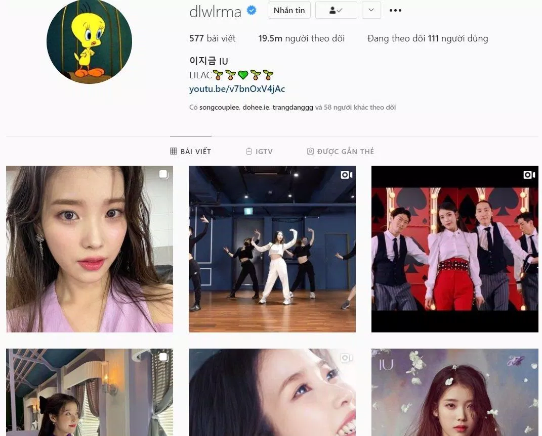 Số người theo dõi hiện tại của IU là 19,47 triệu người (Nguồn: Instagram)