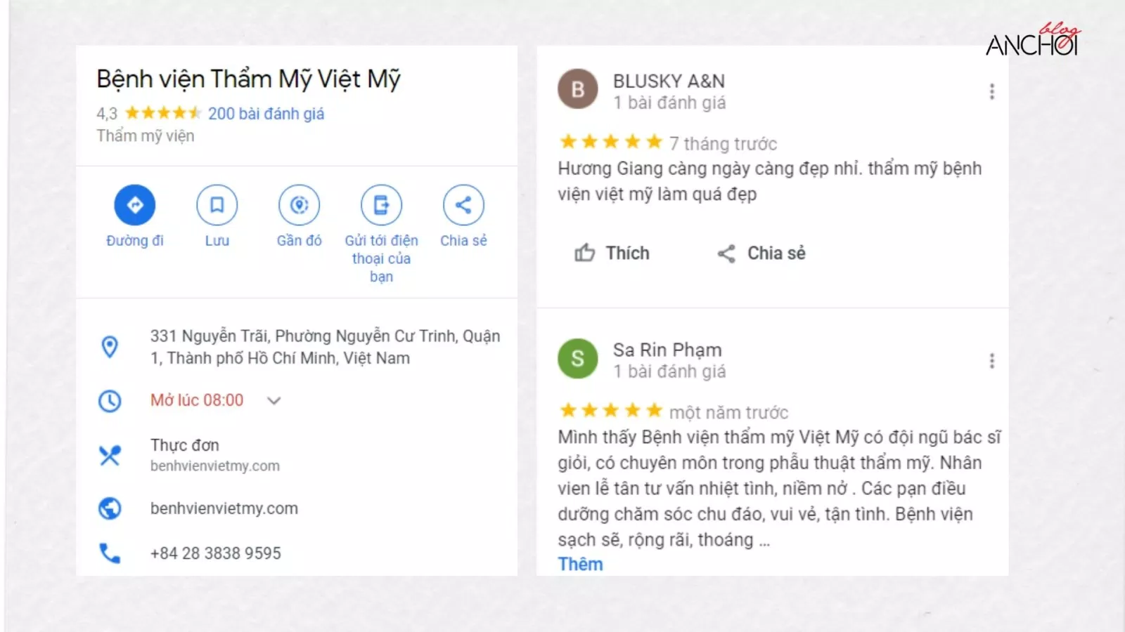 Đánh giá của khách hàng về Bệnh viện Thẩm Mỹ Việt Mỹ. (Ảnh: BlogAnChoi)