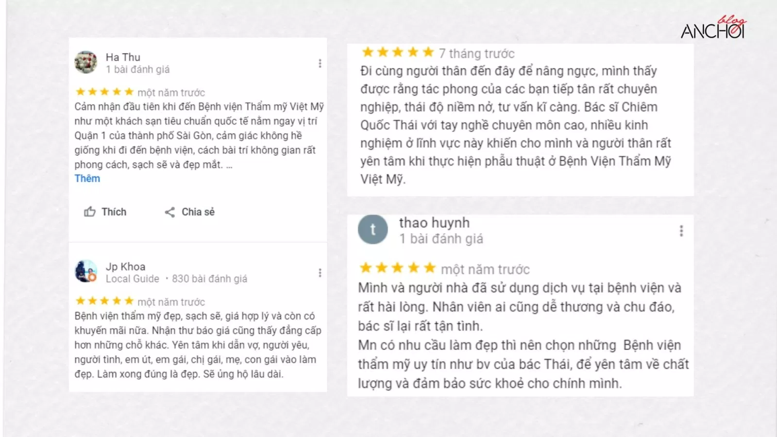 Đánh giá của khách hàng về Bệnh viện Thẩm Mỹ Việt Mỹ. (Ảnh: BlogAnChoi)