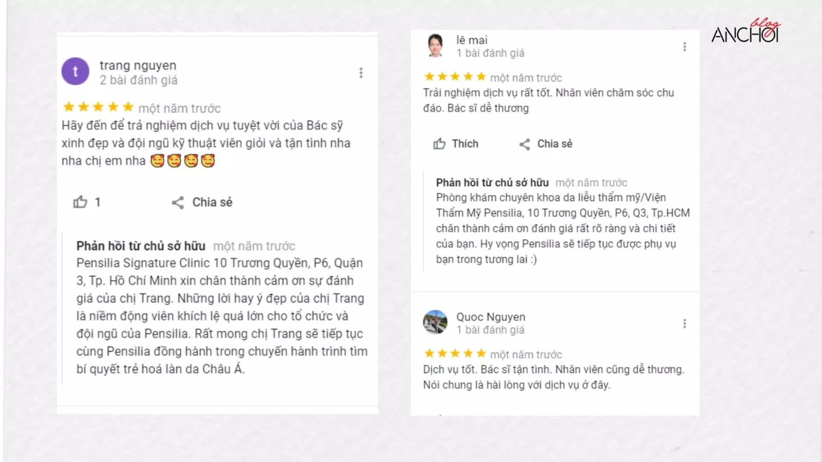 Đánh giá của khách hàng về Viện thẩm mỹ Pensilia Beauty Clinic