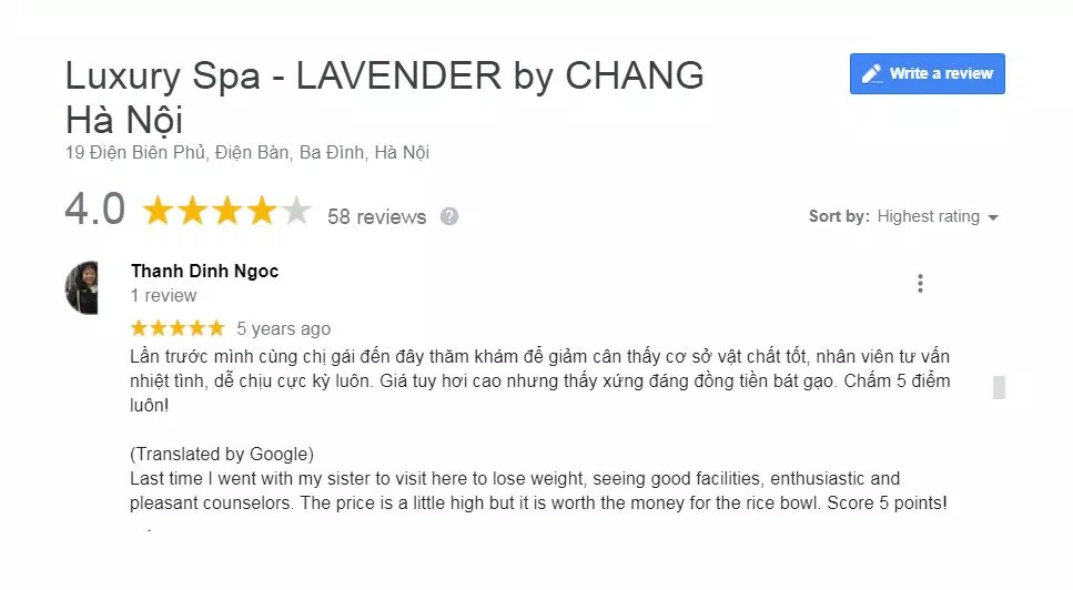 Đánh giá của khách hàng về viện thẩm mỹ Lavender ( nguồn: BlogAnChoi)