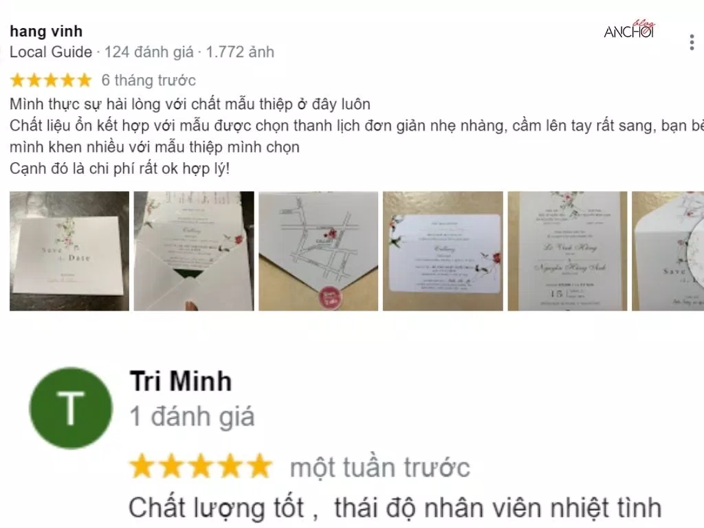 Đánh giá của khách hàng về Thiệp cưới nhà Pen (Ảnh: BlogAnChoi)