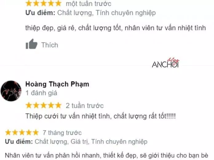 Đánh giá của khách hàng về Thiệp cưới nhà Pin (Ảnh: BlogAnChoi)
