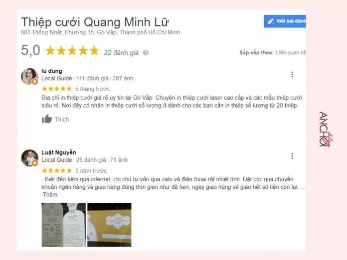 Đánh giá của khách hàng về Thiệp cưới Quang Minh Lữ (Ảnh: BlogAnChoi)