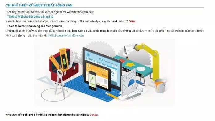 Bảng giá dịch vụ của website bất động sản (Ảnh webbds)