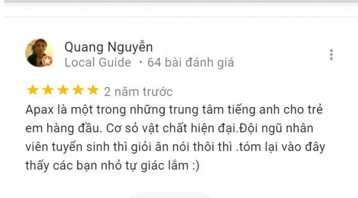 Đánh giá của học viên về Trung tâm Apax English. (Ảnh: BlogAnChoi)