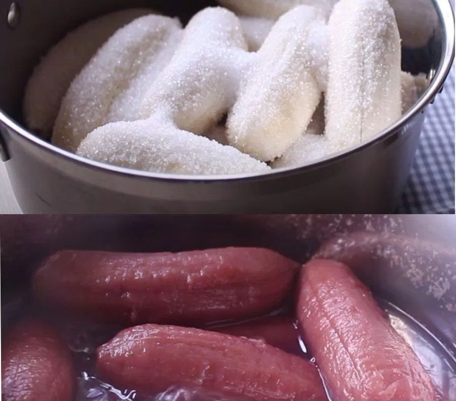 Sau khi ướp chuối trong 8 tiếng thì sên chuối cho tới khi có màu đẹp mắt (Nguồn: Internet)