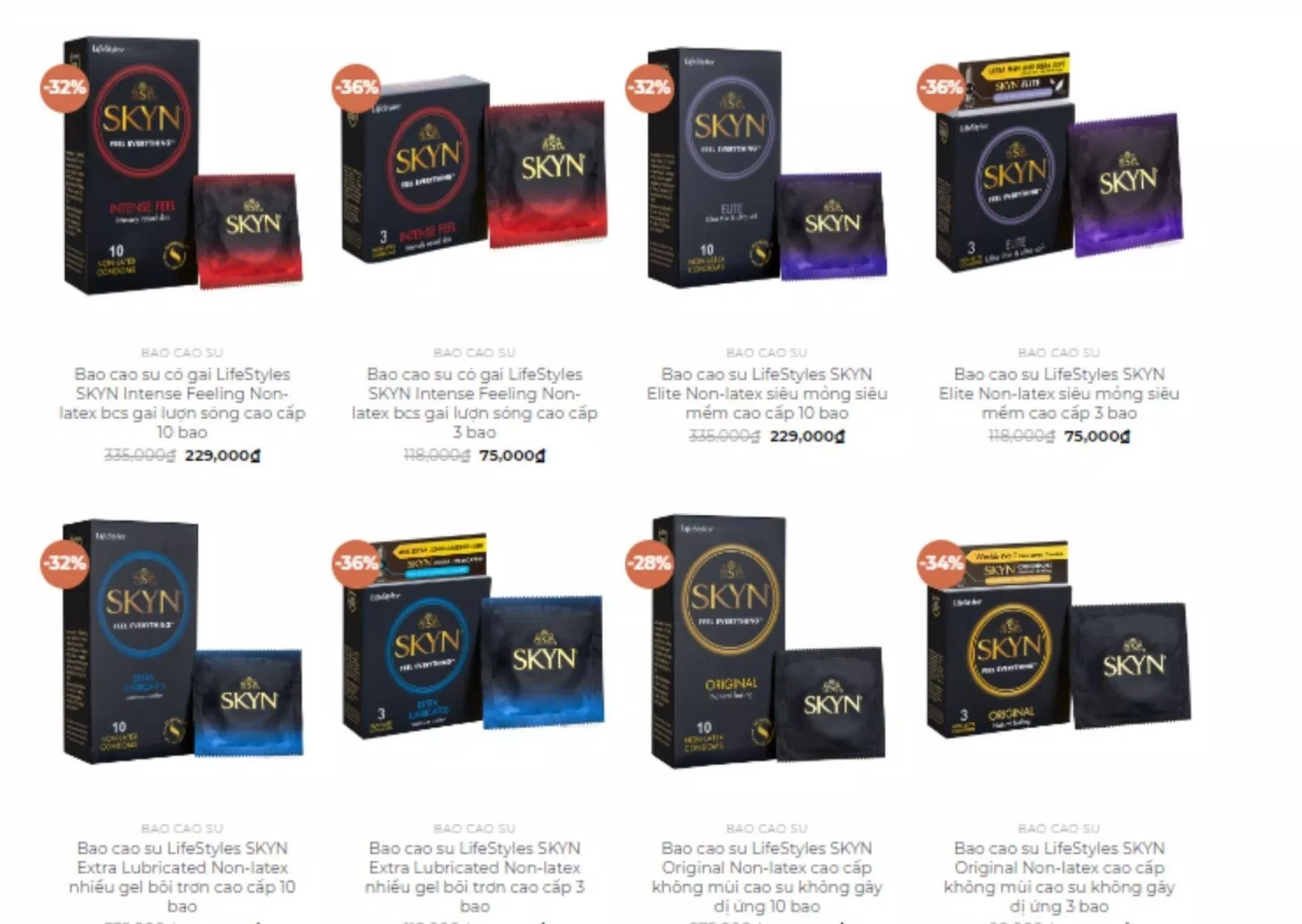 Các phiên bản khác nhau của dòng sản phẩm Skyn (Nguồn: Internet)