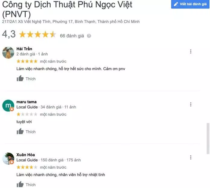 Đánh giá dịch vụ dịch thuật Phú Ngọc Việt. (Nguồn: Internet)
