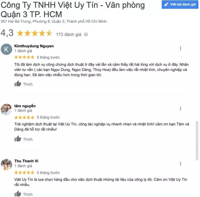 Đánh giá dịch vụ Dịch thuật và Công chứng Việt Uy Tín. (Nguồn: Internet)