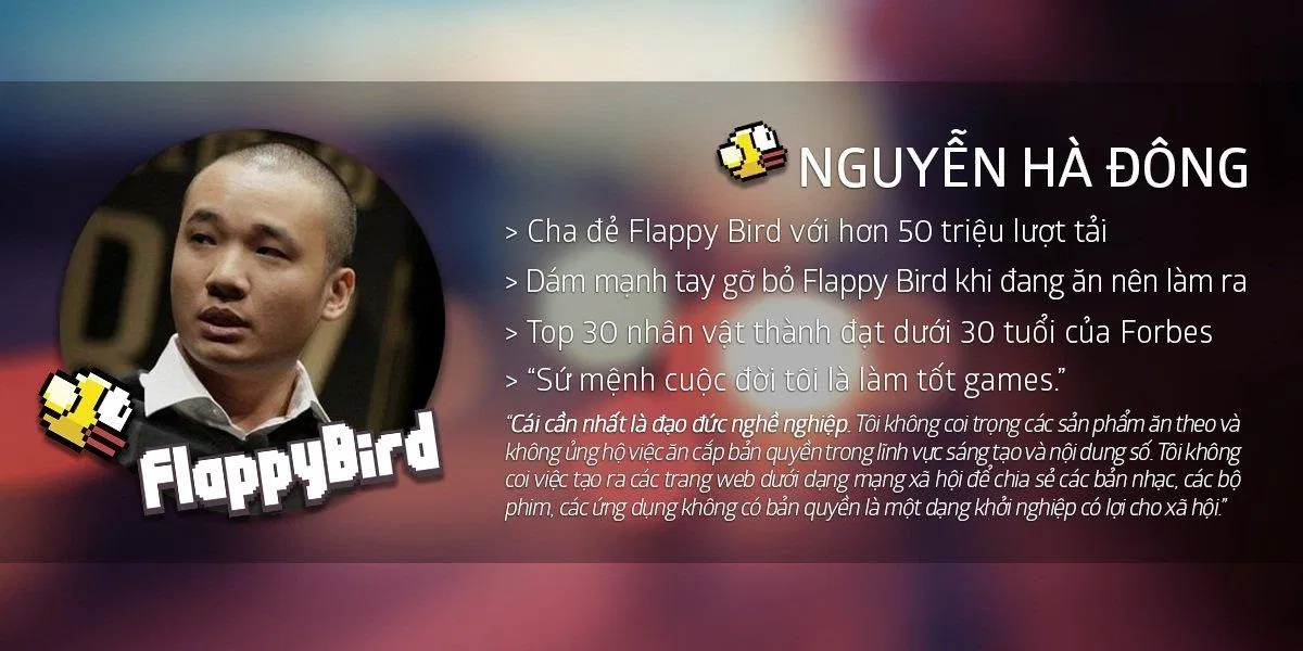 Tác giả Nguyễn Hà Đông đã đạt được nhiều thành tựu cùng Flappy Bird (Ảnh: Internet). Tác giả Nguyễn Hà Đông đã đạt được nhiều thành tựu cùng Flappy Bird (Ảnh: Internet).