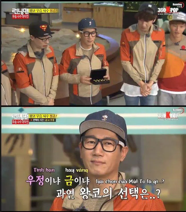 Ji Suk Jin đứng trước hai sự lựa chọn từ gợi ý của tổ sản xuất. (Ảnh : BlogAnChoi). Ji Suk Jin đứng trước hai sự lựa chọn từ gợi ý của tổ sản xuất. (Ảnh : BlogAnChoi).