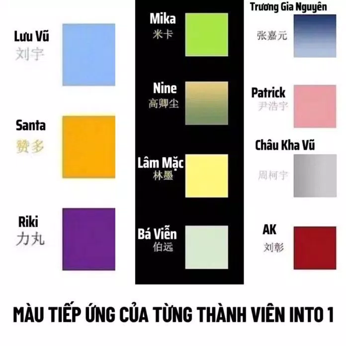 Bảng màu của mỗi thành viên (Nguồn: Internet)