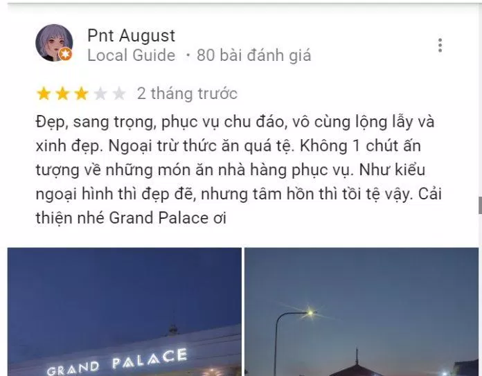 Đánh giá của khách hàng về Grand Palace. (Ảnh: BlogAnChoi)