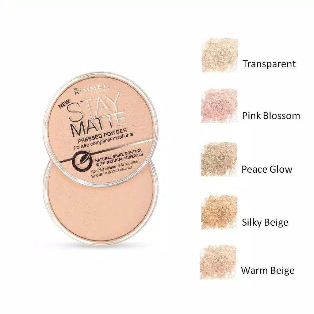 Phấn phủ Rimmel London Stay Matte Pressed Powder có tận 6 tone mày để nàng lựa chọn (Nguồn: Internet)