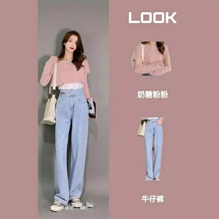Phối quần jean xanh cùng áo hồng nhẹ nhàng (Nguồn: Internet) Phối quần jean xanh cùng áo hồng nhẹ nhàng (Nguồn: Internet)