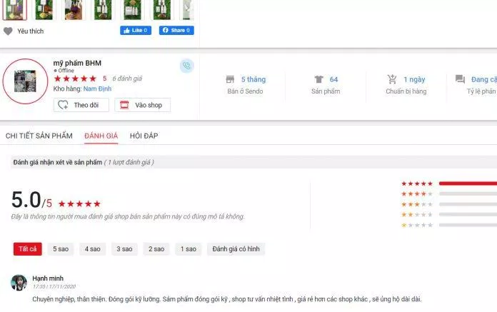 Đánh giá của khách hàng về sản phẩm trên trang Sendo (ảnh: BlogAnChoi).