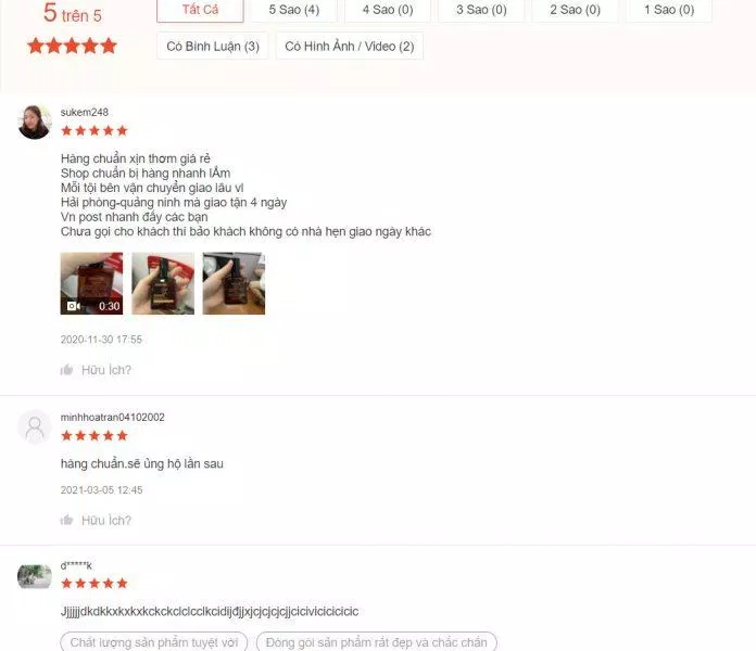 Đánh giá tích cực của khách hàng về sản phẩm trên trang Shopee (ảnh: BlogAnChoi).