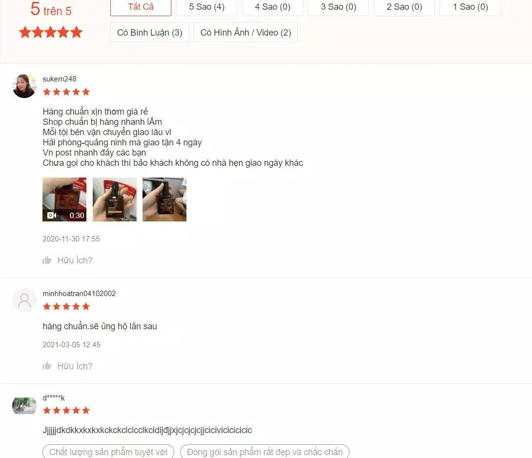 Đánh giá tích cực của khách hàng về sản phẩm trên trang Shopee (ảnh: BlogAnChoi).