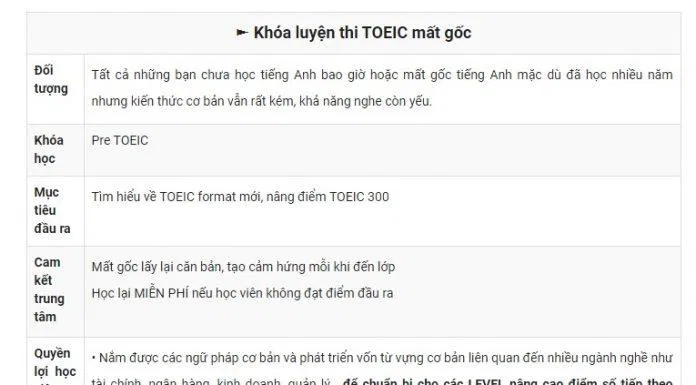 Các khóa học của Anh ngữ Ms Hoa TOEIC. (Ảnh: BlogAnChoi)