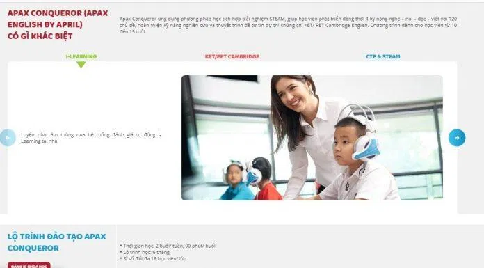 Thông tin khóa học tại Apax English. (Ảnh: BlogAnChoi)