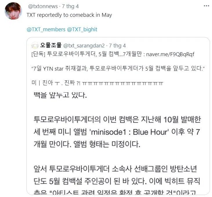 TXT cùng BTS sẽ có màn comeback trong tháng 5 (Ảnh: Internet)