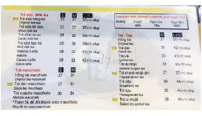 Menu của 1ST Tea (Ảnh Internet)