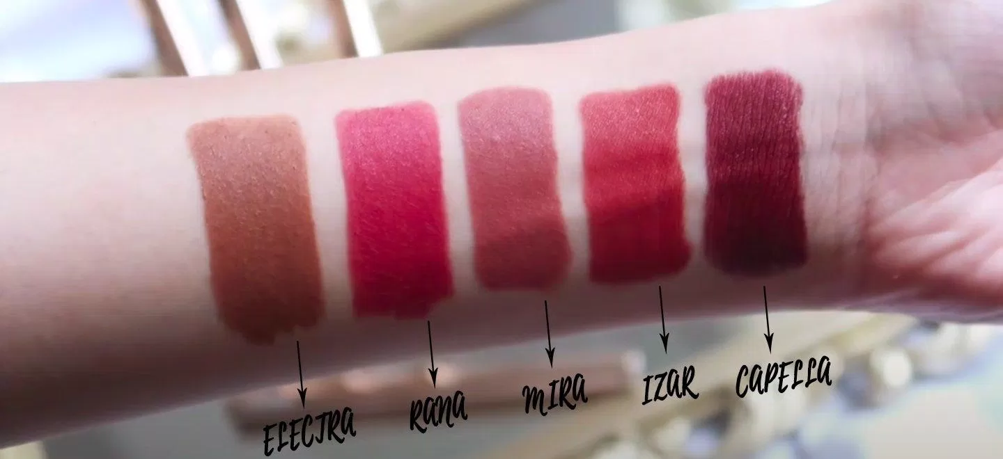 5 màu son Electra, Rana, Mira, Izar, Capella được ra mắt vào cuối năm 2020 của dòng son Lustre Ultra Slim Matte Lipstick. (ảnh: internet)