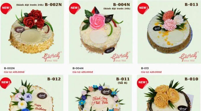 Giá bánh tại Givral Bakery (Ảnh Givral Bakery)