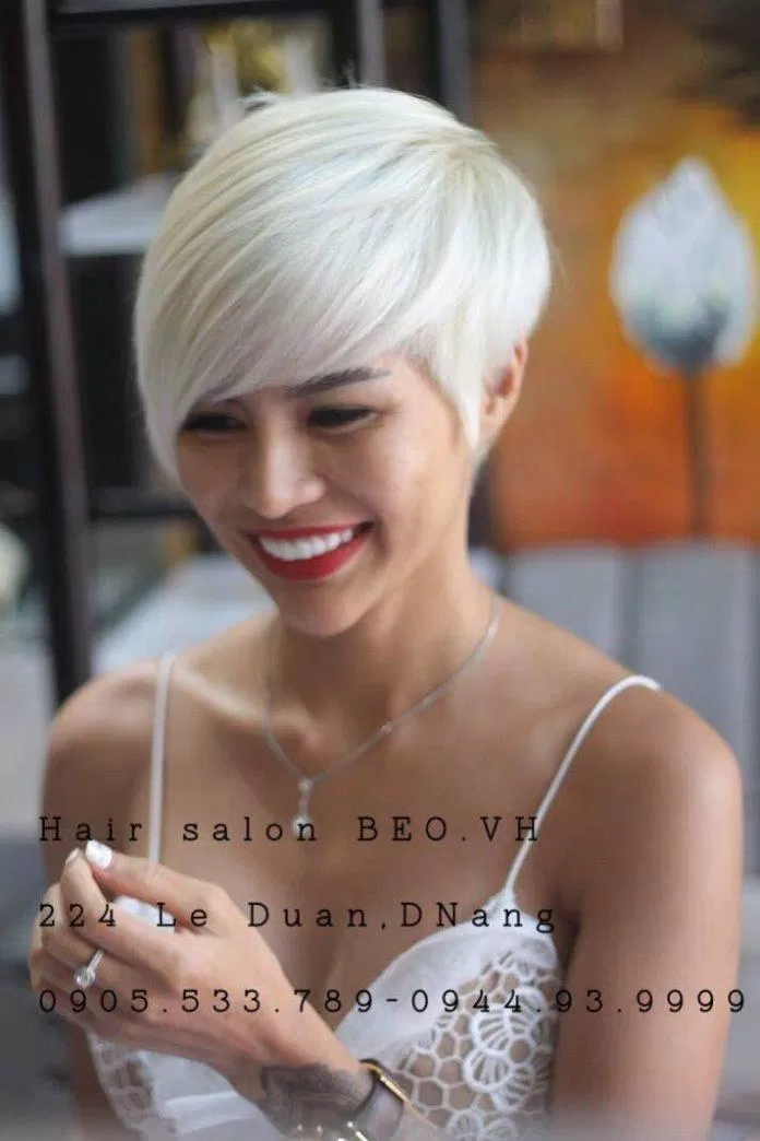 Kiểu tóc tém nhuộm bạch kim cực kì ấn tượng của khách hàng tại salon (Nguồn: Hair Salon Beo Vĩnh Hoàng) Kiểu tóc tém nhuộm bạch kim cực kì ấn tượng của khách hàng tại salon (Nguồn: Hair Salon Beo Vĩnh Hoàng)