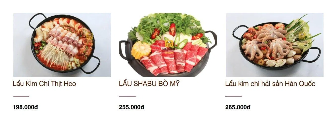 Menu tại Mr. Park (Ảnh Mr. Park)