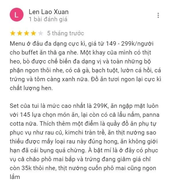 Review của khách hàng tại Buzza BBQ (Ảnh BlogAnChoi)