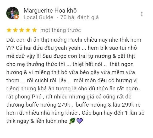 Review của khách hàng tại Pachi Pachi (Ảnh BlogAnChoi)