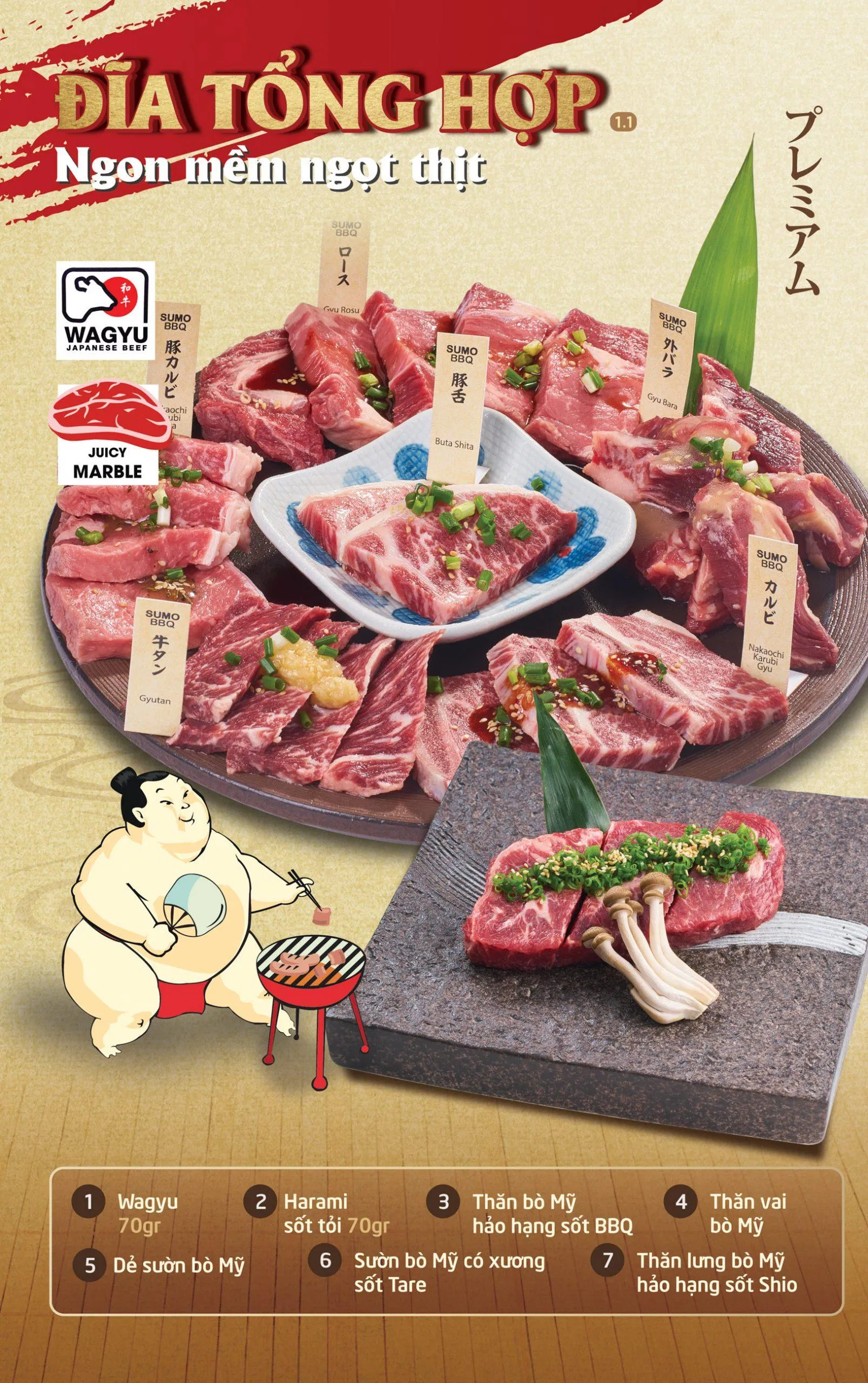 Menu chuẩn bò Nhật tại Sumo Yakiniku (Ảnh Sumo Yakiniku)