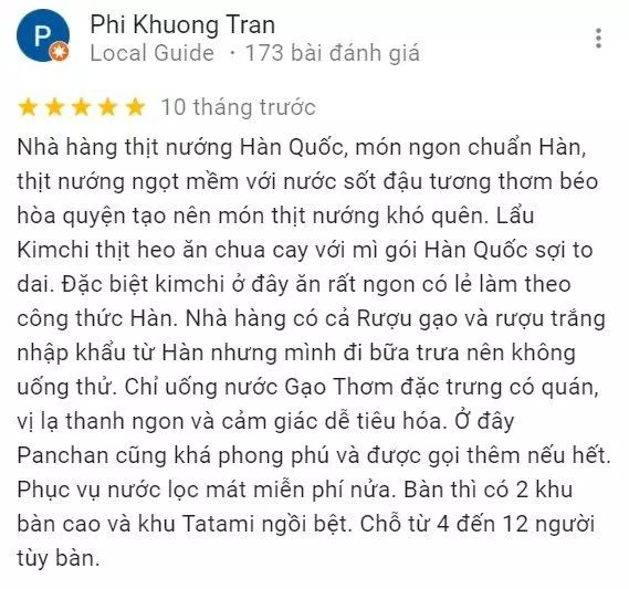 Review của khách hàng tại Mr. Park (Ảnh BlogAnChoi)