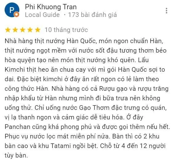 Review của khách hàng tại Mr. Park (Ảnh BlogAnChoi)
