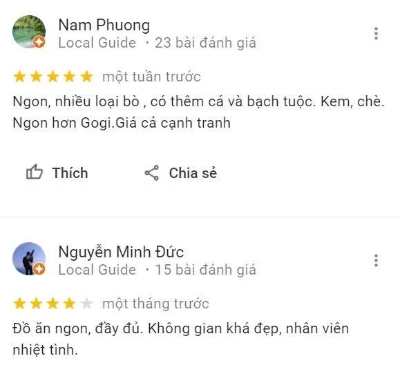 Review của khách hàng tại King BBQ (Ảnh BlogAnChoi)