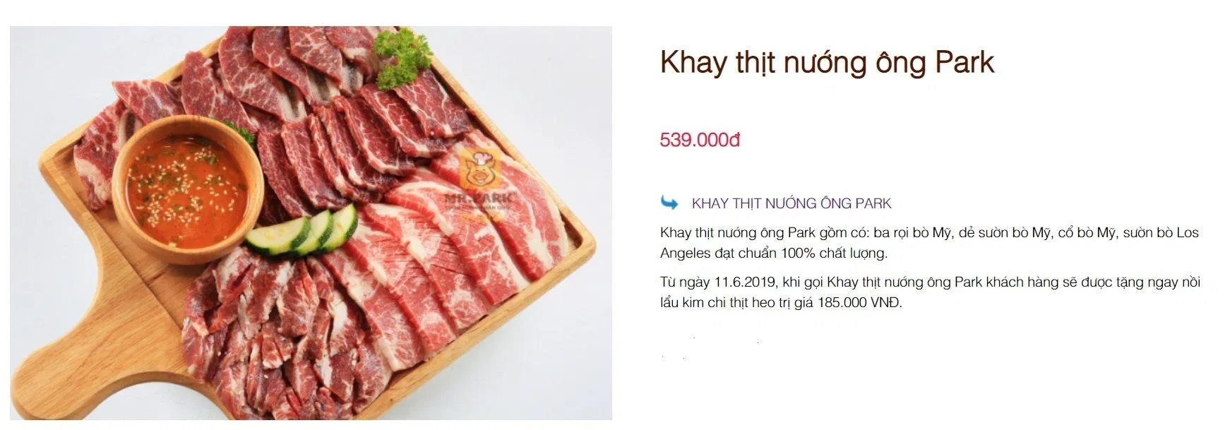 Menu tại Mr. Park (Ảnh Mr. Park)