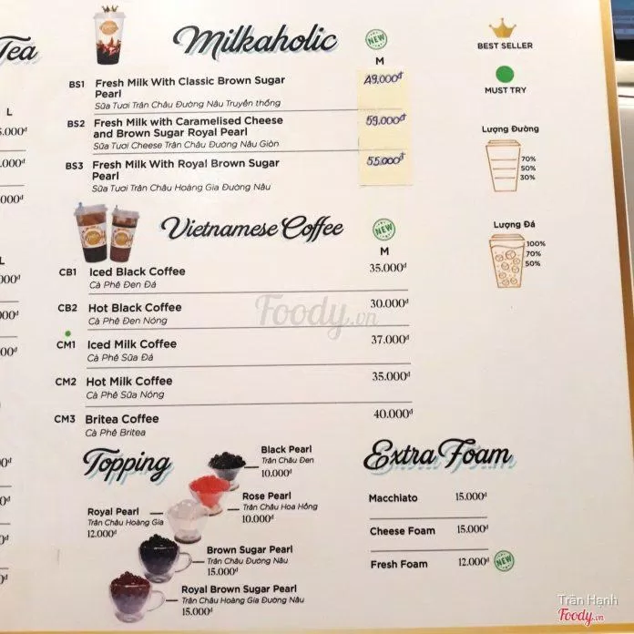 Menu của Britea (Ảnh Internet)