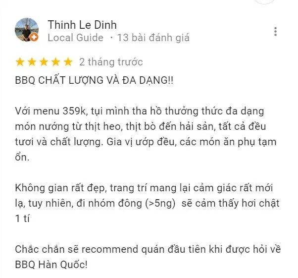 Review của khách hàng tại Bros BBQ (Ảnh BlogAnChoi)